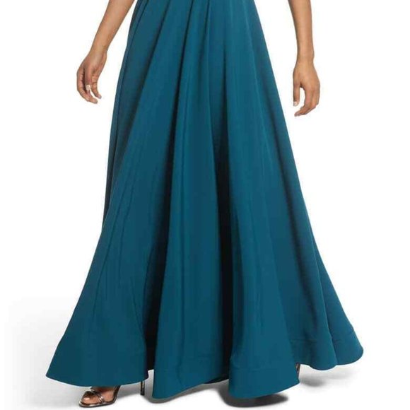 MAC DUGGAL BEADED WAIST TEAL BALL-GOWN sz 20 - Picture 5 of 10